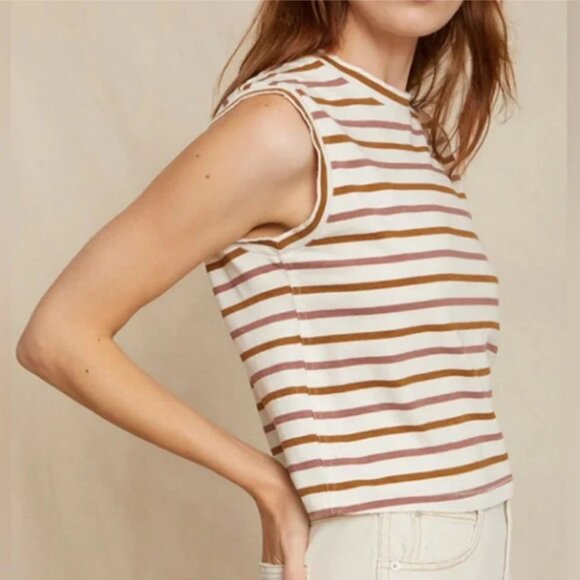 Amo Sleeveless Babe Tee in Rose/Mustard Stripe - Picture 2 of 7